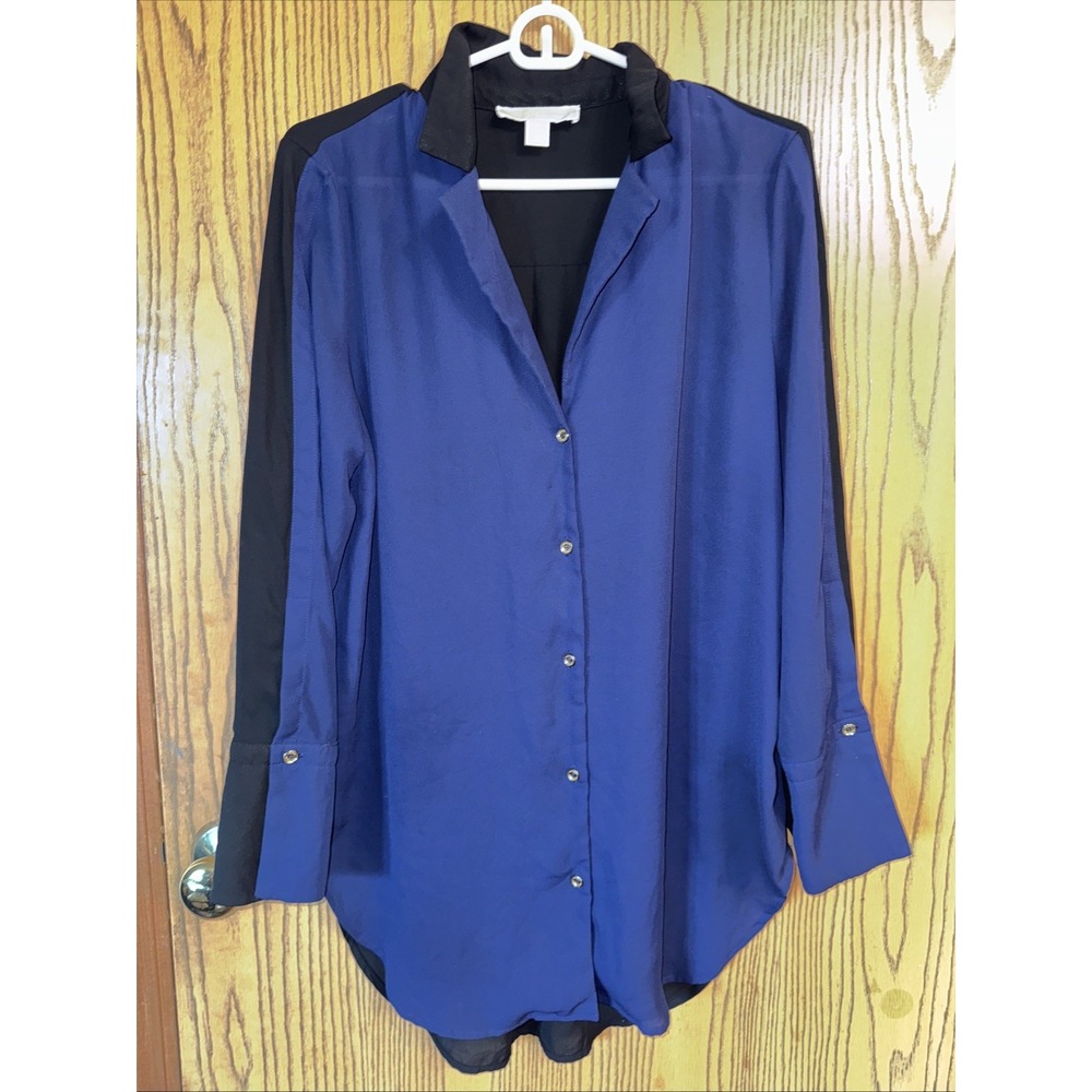 Micheal Kora Royal Blue Blouse L‎ Long Sleeve Button Up Top Shirt